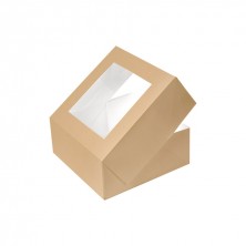 Cajas Pastelería Cuadradas Con Ventana Kraft 18 x 18 x 7,5 cm (Pack 50 Uds.)