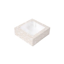 Cajas Pastelería Con Ventana Blanco y Dorado 26 x 26 x 8 cm. (Pack 50 Uds.) García de Pou - La Casa de Vesta